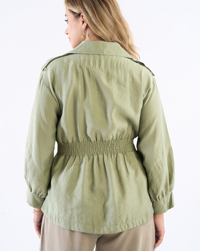 Zip-up self belted jacket