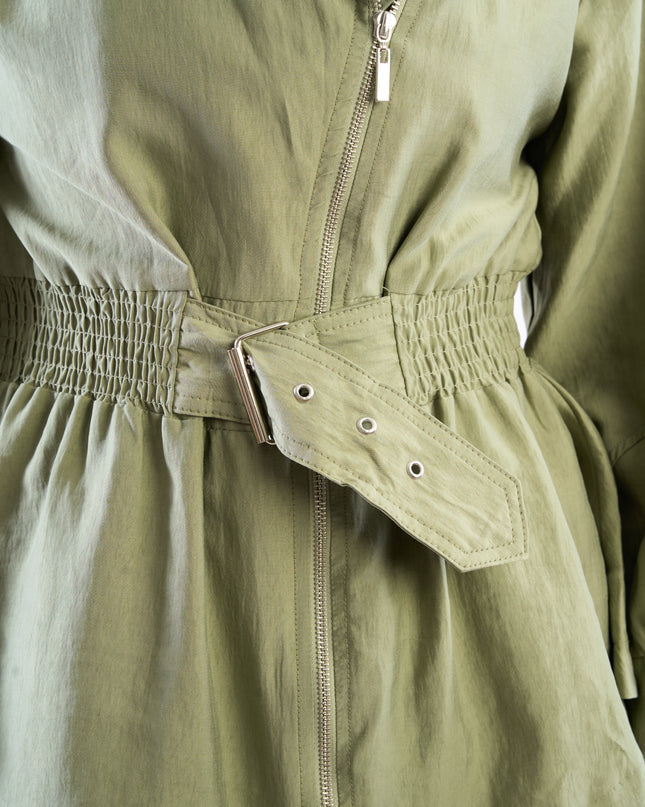 Zip-up self belted jacket