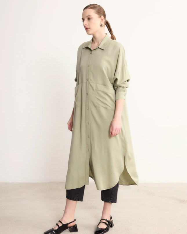 Double Pocket Standard Size Long Tencel shirt