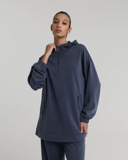 Half zipper Hooded Blouse
