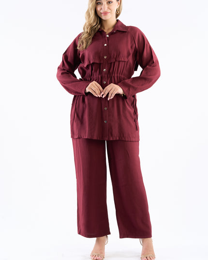 Drawstring Waist Longline Shirt Set