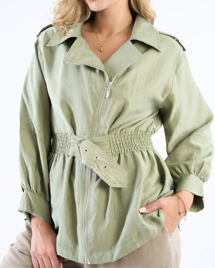 Zip-up self belted jacket