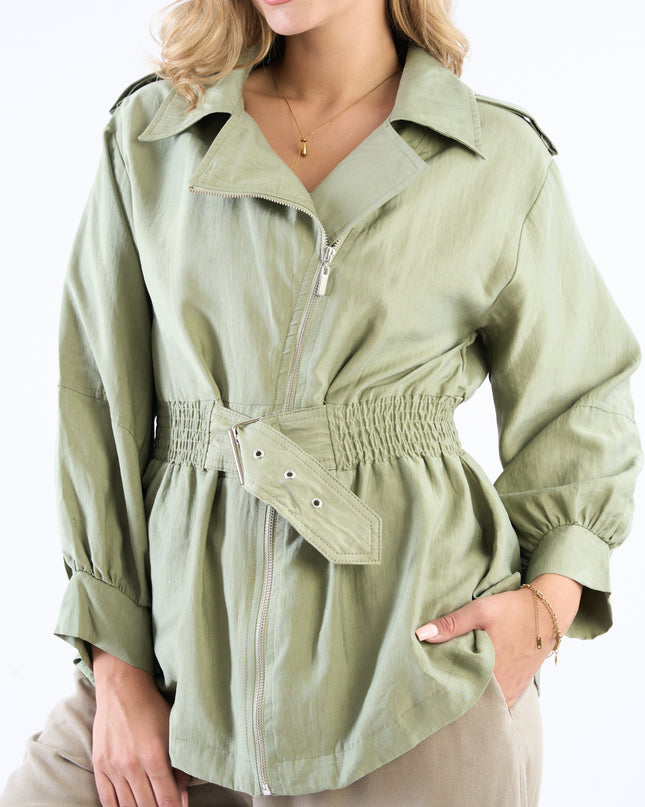 Zip-up self belted jacket