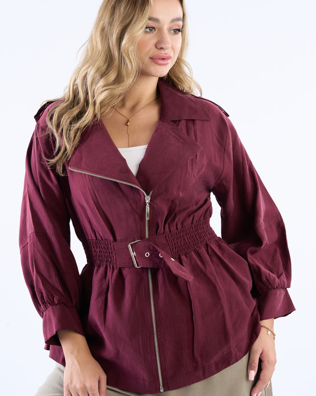 Zip-up self belted jacket