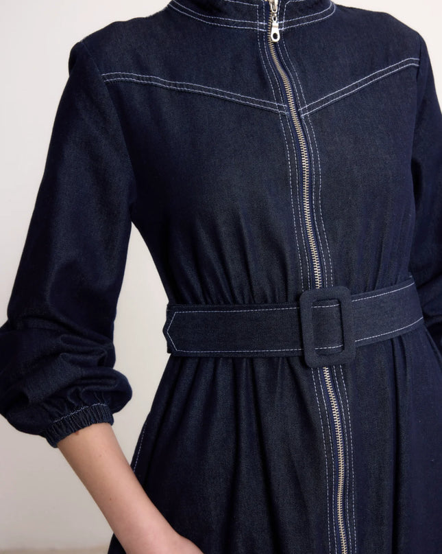 LONG DRESS WITH ZIPPER AND BELT