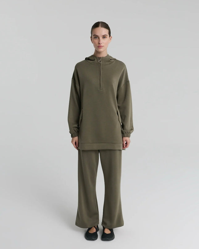 Half zipper Hooded Blouse