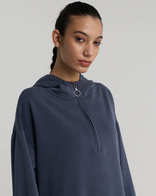 Half zipper Hooded Blouse