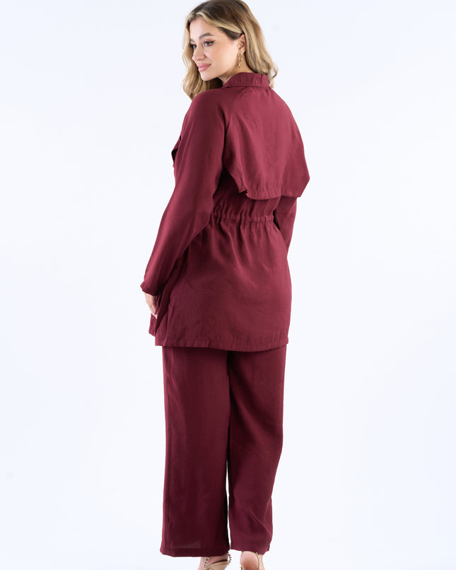 Drawstring Waist Longline Shirt Set
