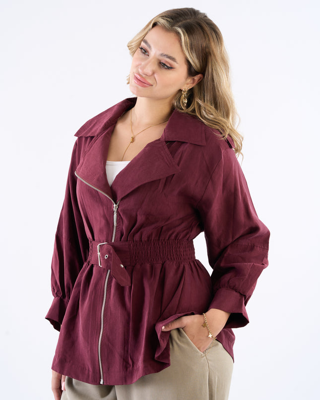 Zip-up self belted jacket