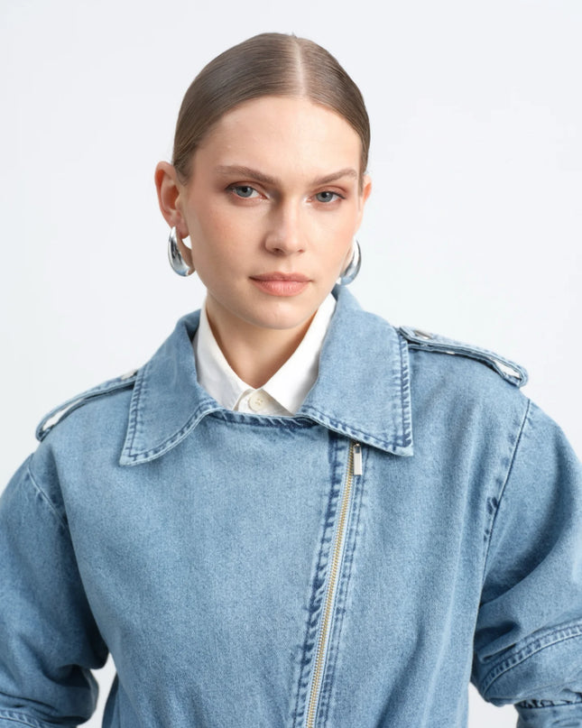 Denim trench coat