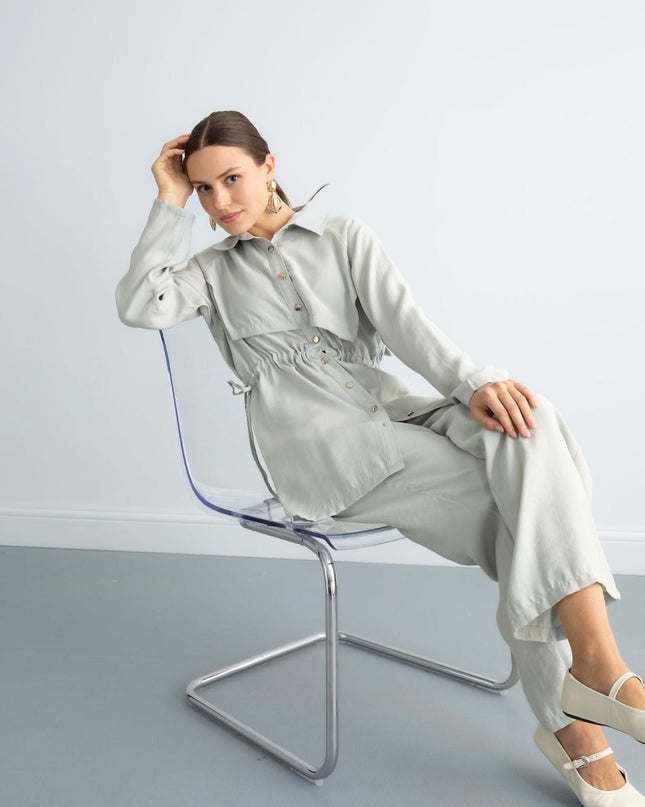 Drawstring Waist Longline Shirt Set