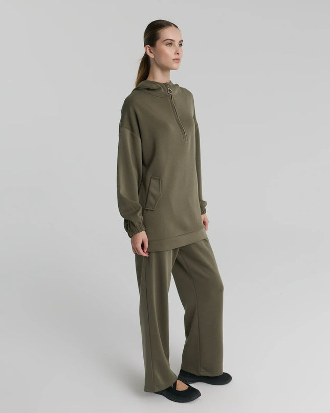Half zipper Hooded Blouse