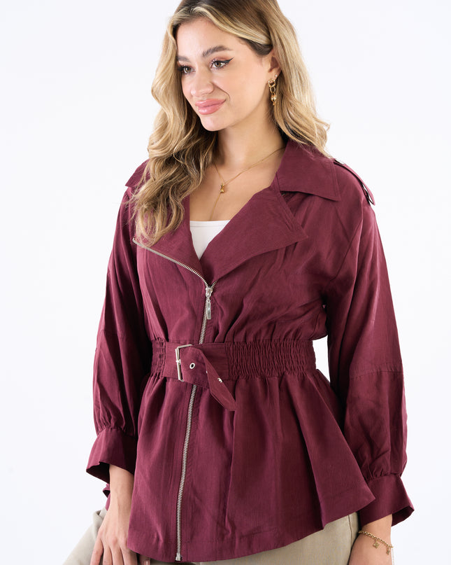 Zip-up self belted jacket
