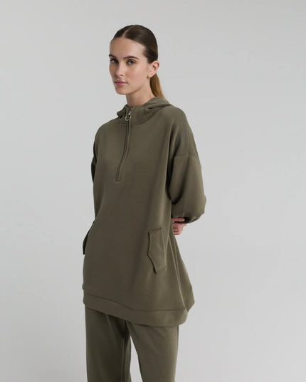 Half zipper Hooded Blouse