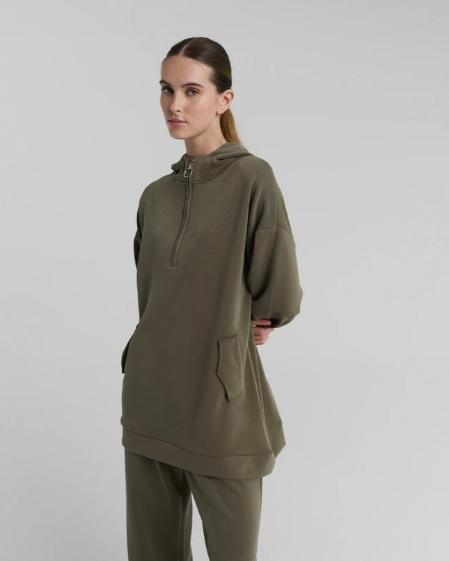 Half zipper Hooded Blouse