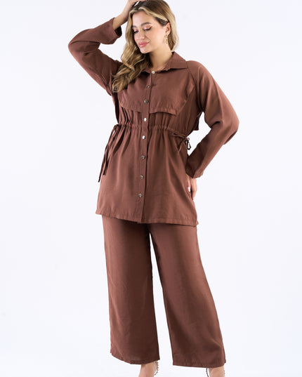Drawstring Waist Longline Shirt Set