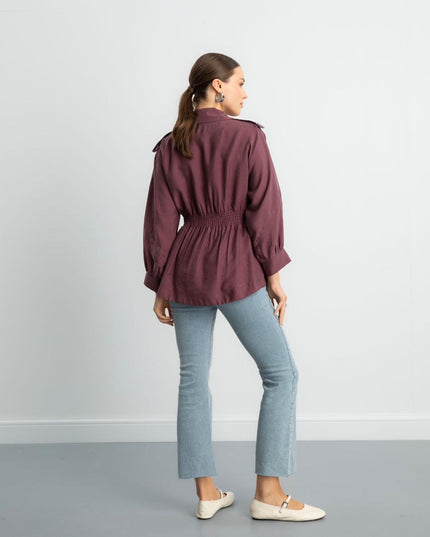 Zip-up self belted jacket