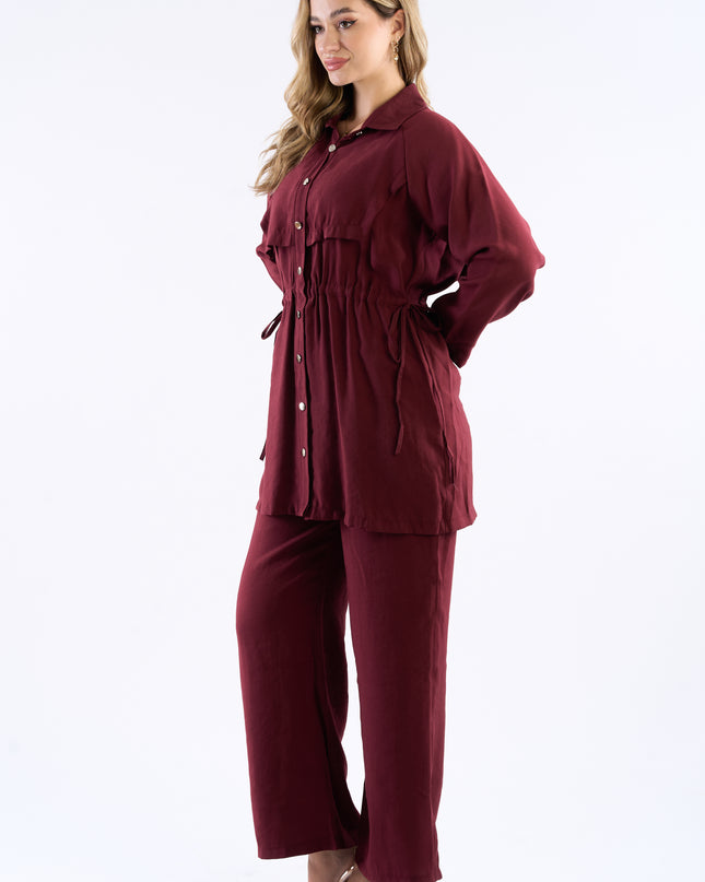 Drawstring Waist Longline Shirt Set