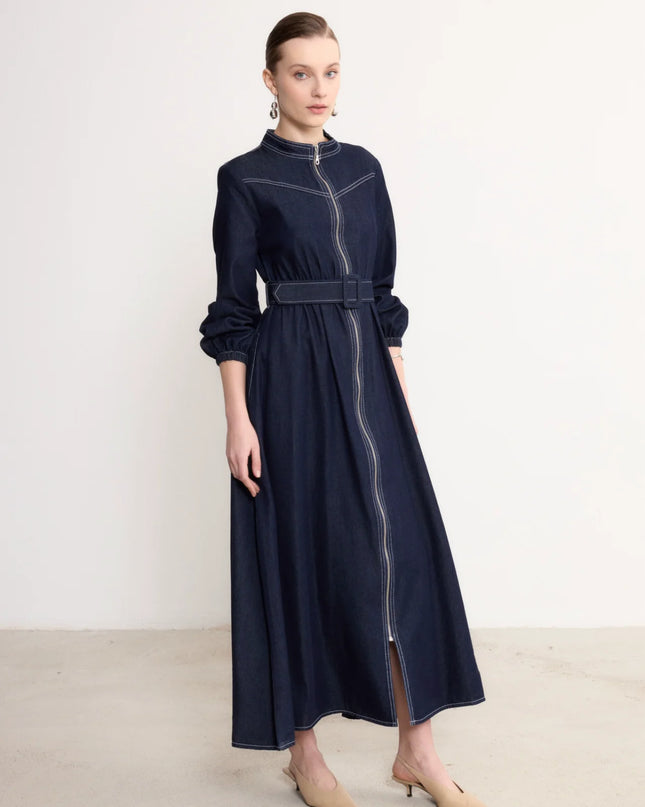 LONG DRESS WITH ZIPPER AND BELT