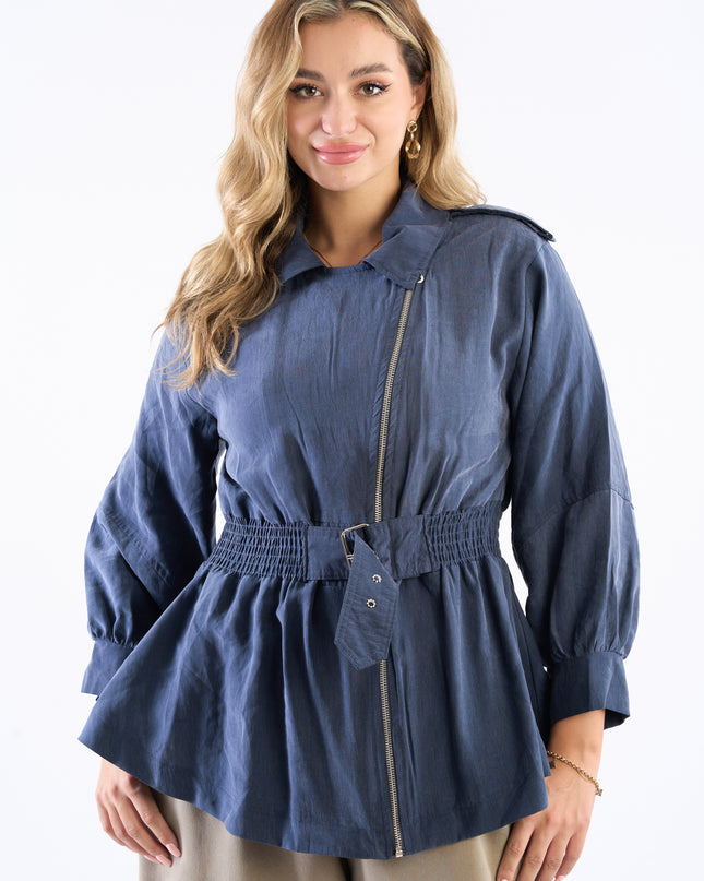 Zip-up self belted jacket