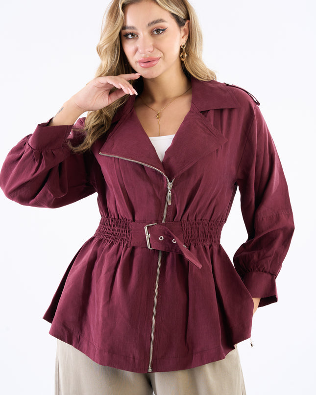 Zip-up self belted jacket