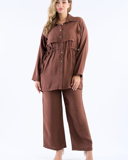 Drawstring Waist Longline Shirt Set