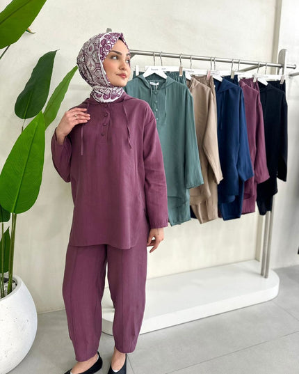 Lyocell Hooded buttoned set