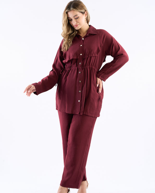 Drawstring Waist Longline Shirt Set