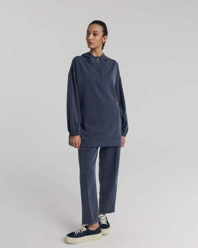 Half zipper Hooded Blouse