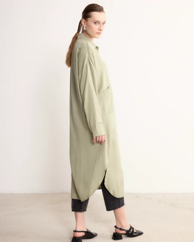 Double Pocket Standard Size Long Tencel shirt