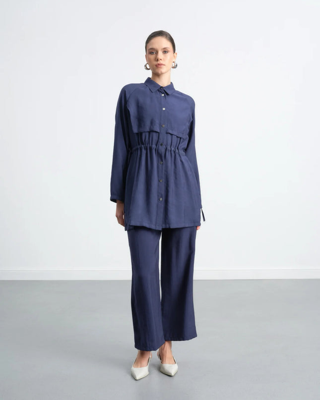 Drawstring Waist Longline Shirt Set