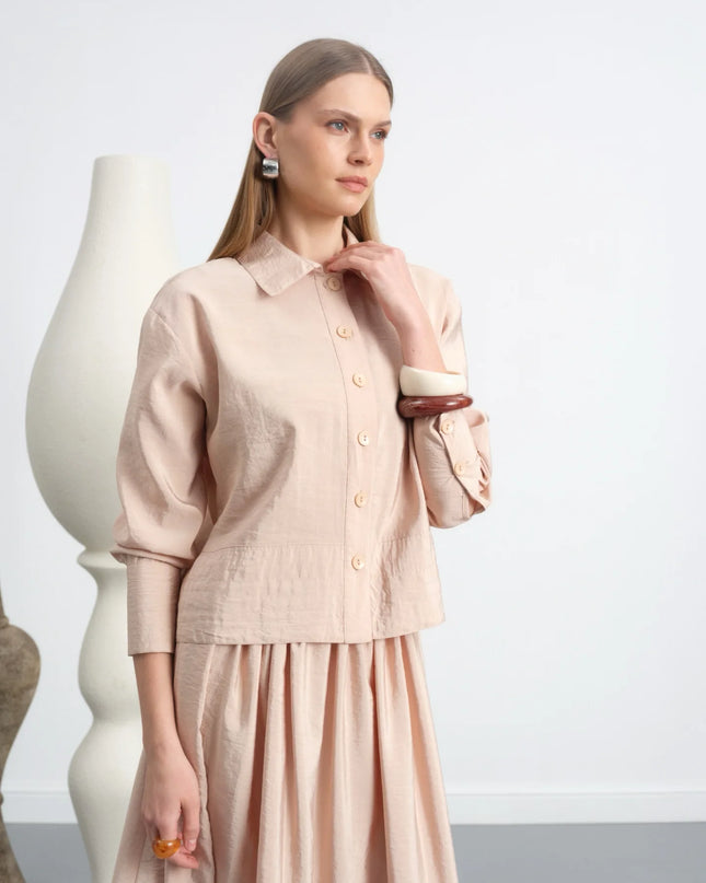 Buttoned wide skirt set