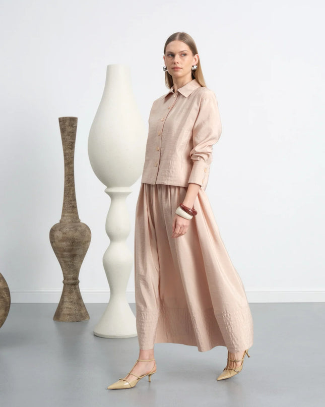 Buttoned wide skirt set