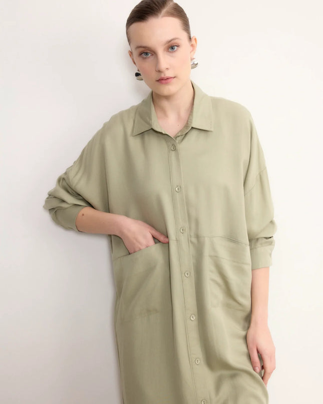 Double Pocket Standard Size Long Tencel shirt