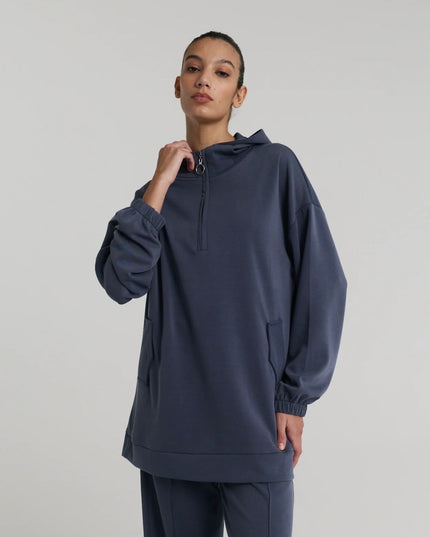 Half zipper Hooded Blouse