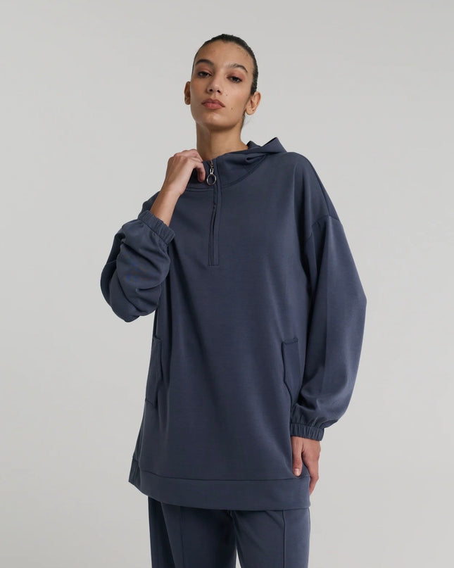 Half zipper Hooded Blouse