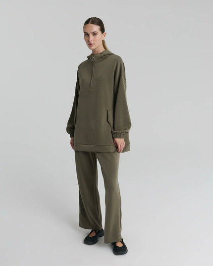 Half zipper Hooded Blouse