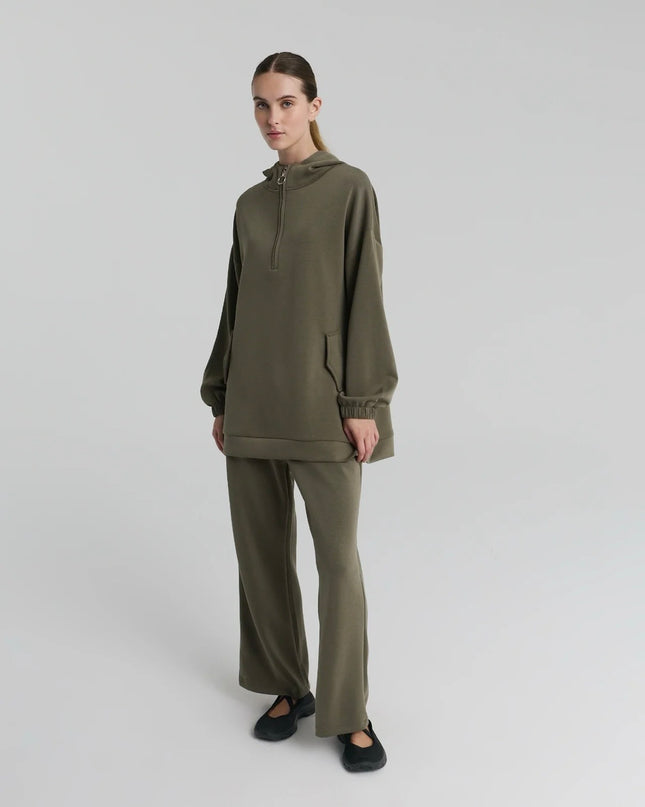 Half zipper Hooded Blouse