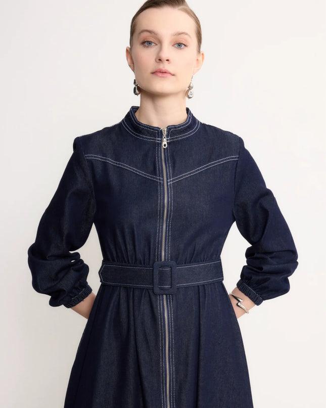 LONG DRESS WITH ZIPPER AND BELT