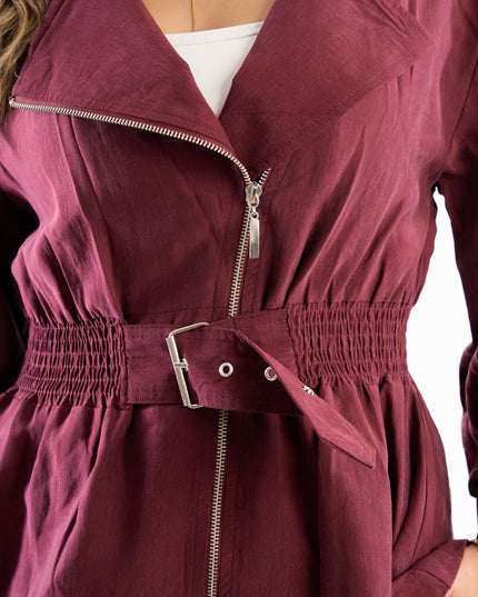 Zip-up self belted jacket