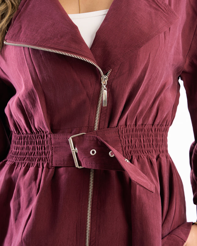 Zip-up self belted jacket
