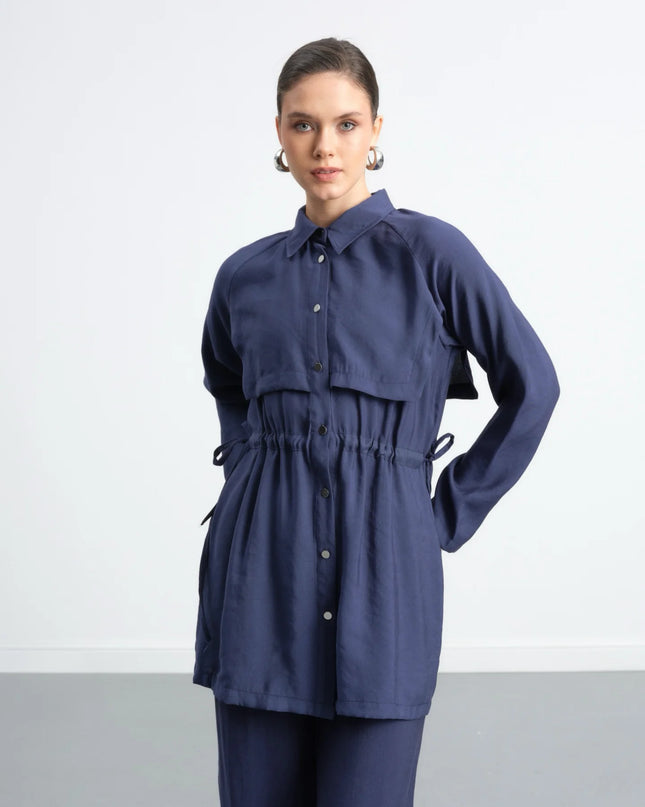 Drawstring Waist Longline Shirt Set
