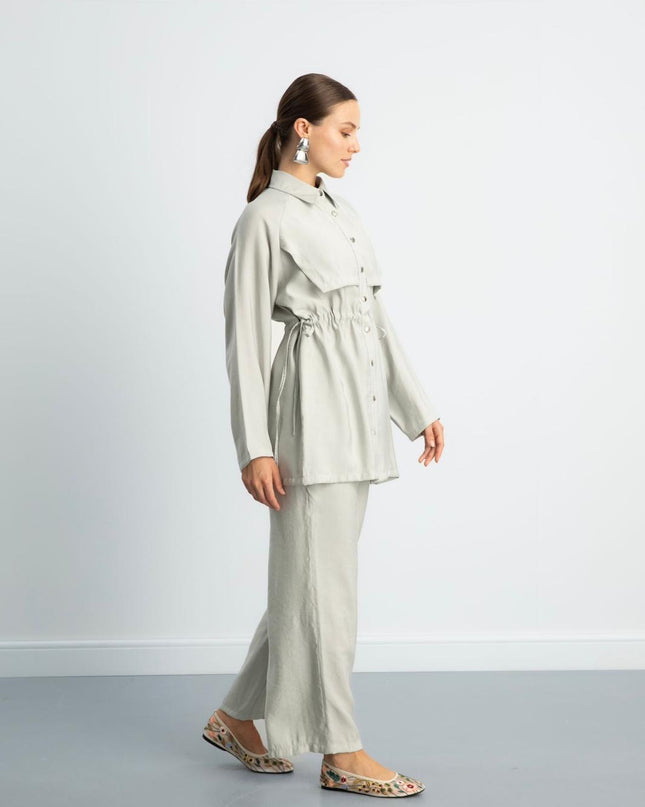 Drawstring Waist Longline Shirt Set