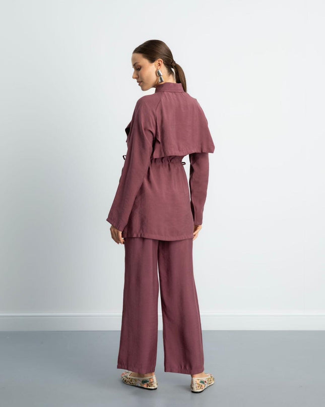 Drawstring Waist Longline Shirt Set
