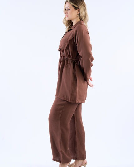 Drawstring Waist Longline Shirt Set