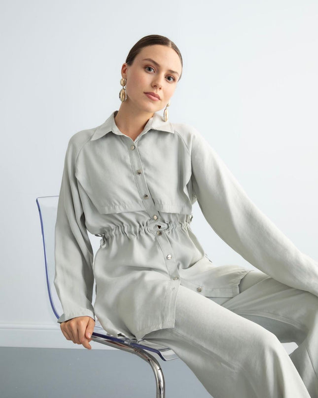 Drawstring Waist Longline Shirt Set