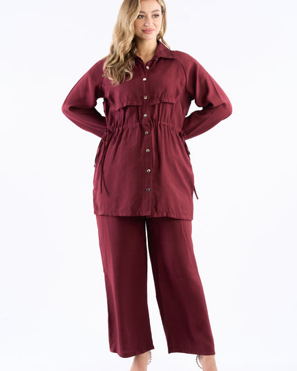 Drawstring Waist Longline Shirt Set