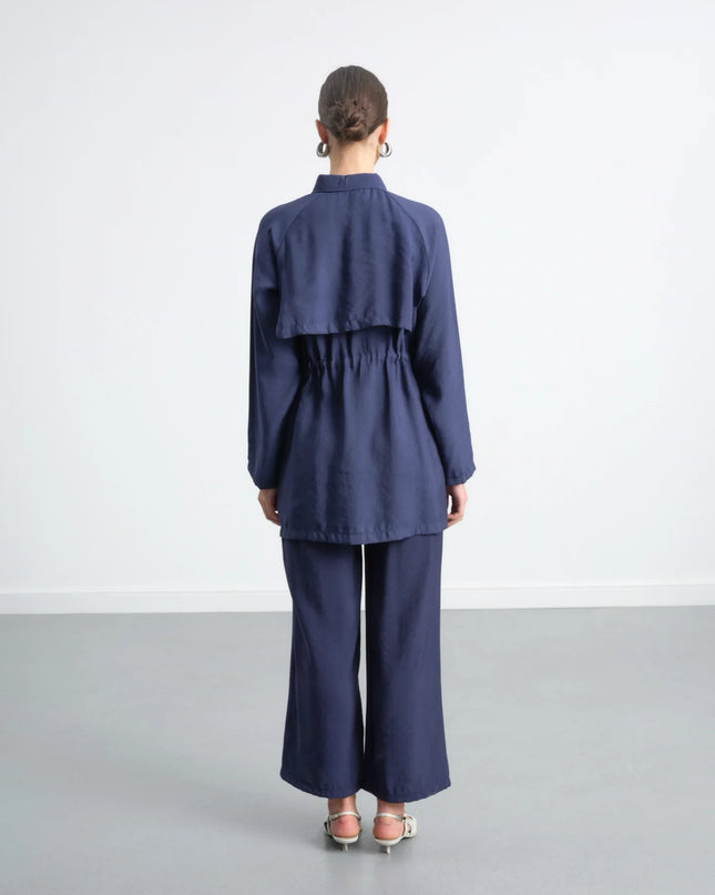 Drawstring Waist Longline Shirt Set