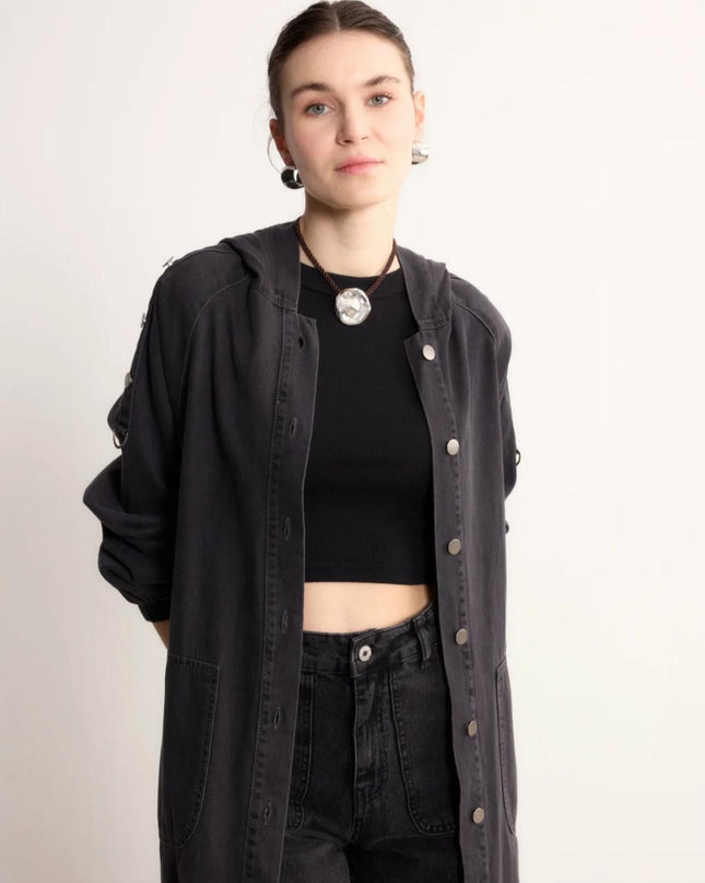 Long Denim Buttoned Cardigan