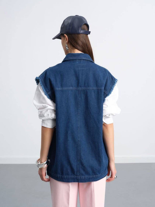 loral Embroidered Denim Vest